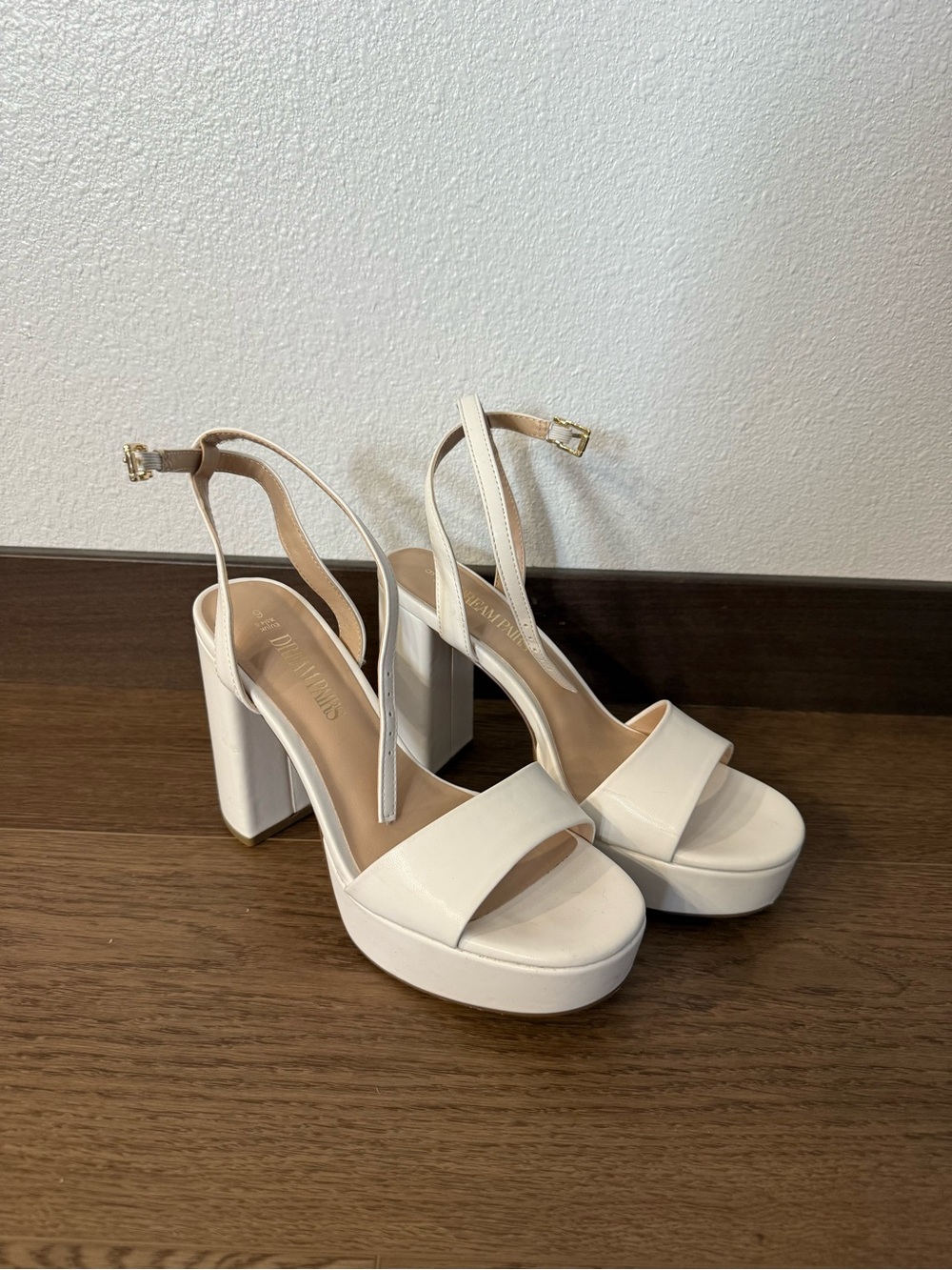 White Platform Block Heel Sandals with Ankle Strap - Women